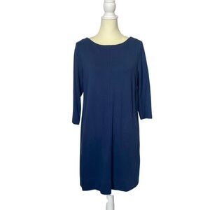 J.Jill Ponte Knit Crew Neck 3/4 Sleeve Shift Dress In Blue Women's Size Medium